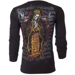 Archaic by Affliction Men's Thermal Shirt DEATH MARY Skull Biker Black